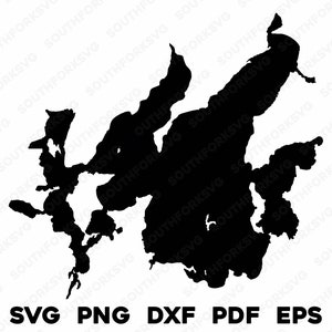 Leech Lake Minnesota Mapa Forma Silueta svg png dxf pdf eps vector diseño gráfico corte grabado archivo láser imagen barco lago casa