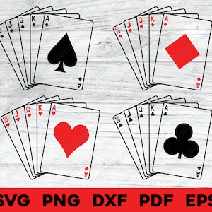 Royal Flush speelkaarten svg png dxf eps pdf transparant gesneden bestand graveren cnc laser Clip Art Clubs harten diamanten schoppen vectorafbeelding