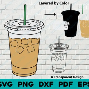 Café glacé svg png dxf pdf eps superposé par fichier clip art couleur graphique vectoriel | Cuisinier Chef Cuisine Nourriture Avec Date Icône Mignonne Nourriture Simple