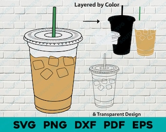 Iced Coffee svg png dxf pdf eps Layered by Color Cut File Clip Art Vector Graphic | Cooking Chef Kitchen Food Date Cute Simple Food Icon
