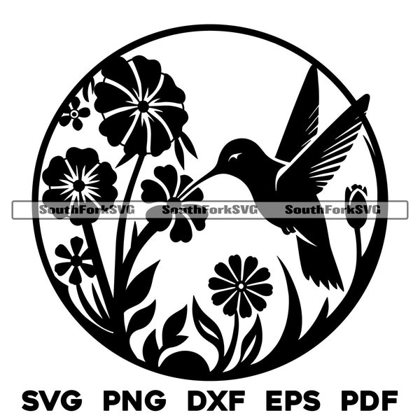 Hummingbird Feeding svg png dxf eps pdf | laser engrave cut print files vector graphic clip art instant digital download commercial use
