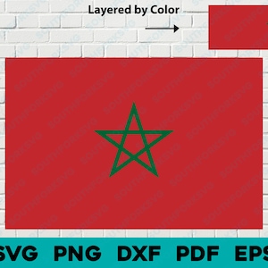 Nationale vlag Marokko | svg png dxf eps pdf | Gelaagd op kleur vector grafisch ontwerp digitaal bestand Atlantische Oceaan wereldreizen Afrika