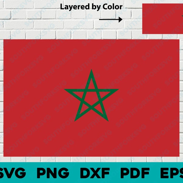 Morocco National Country Flag | svg png dxf eps pdf | Layered by Color vector graphic design digital file Atlantic Ocean world travel Africa