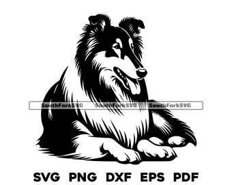 Collie Dog Laying Design | svg png dxf eps pdf | vector graphic cut file laser clip art | instant digital download commercial use