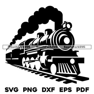 Stoommachine trein op sporen svg png dxf eps pdf | vector grafisch ontwerp gesneden print kleurstof sub laser graveren cnc digitaal bestand commercieel gebruik