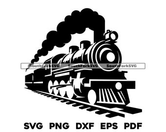Steam Engine Train on Tracks svg png dxf eps pdf | vector graphic design cut print dye sub laser engrave cnc digital file commercial use