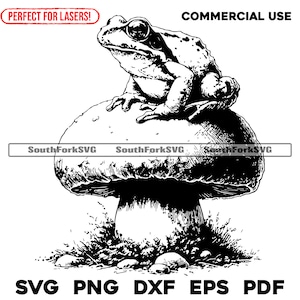 Grenouille sur un champignon gravure laser fichiers svg png dxf eps pdf | Conception graphique vectorielle coupe impression teinture fichiers numériques sous cnc utilisation commerciale