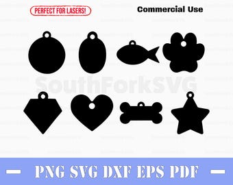 Simple Pet Tag Shape Silhouettes SVG Bundle svg png dxf eps pdf | vector graphic cut print dye sub laser engrave clip art commercial use
