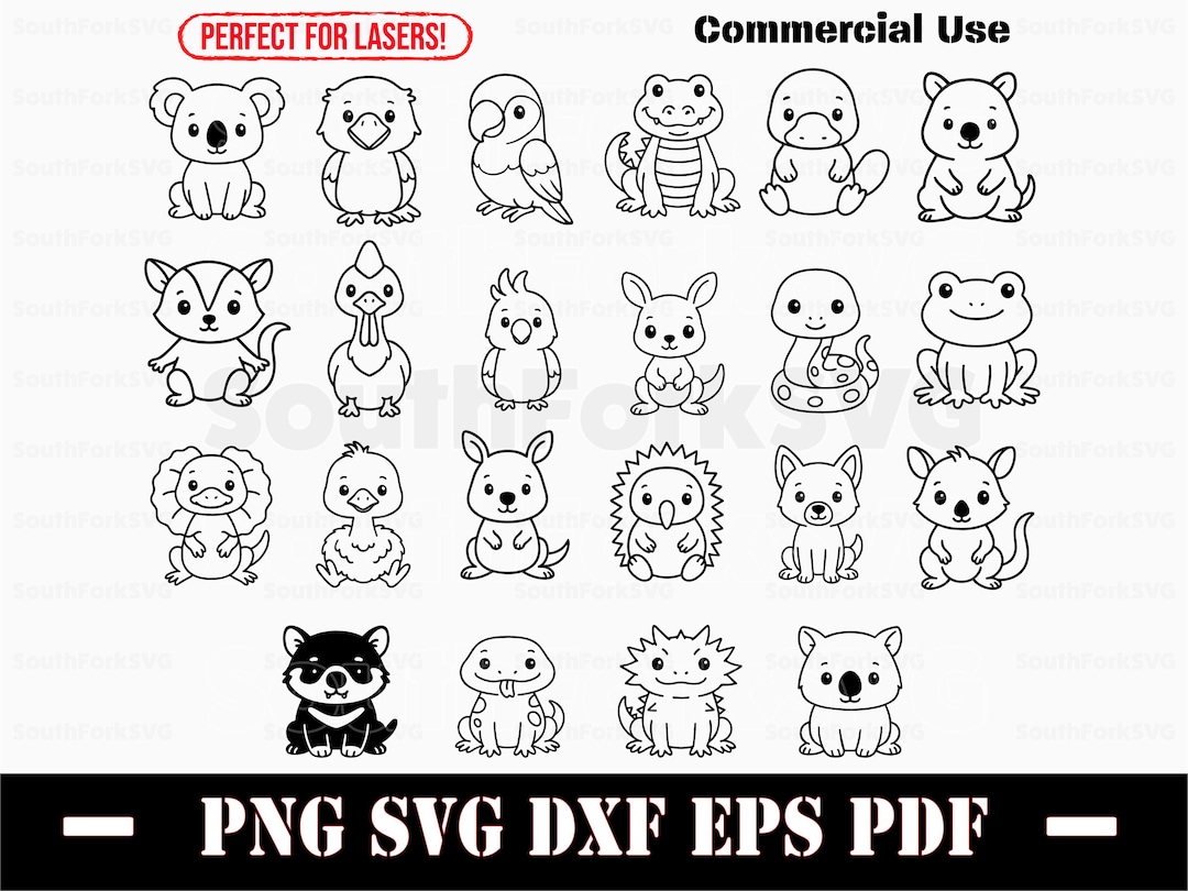 Cute Baby Australian Animals Bundle Svg Png Dxf Eps Pdf | Vector ...