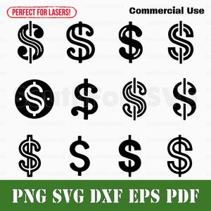 Simple Dollar Signs Bundle svg png dxf eps pdf | transparent vector graphic design cut print dye sub laser engrave files commercial use