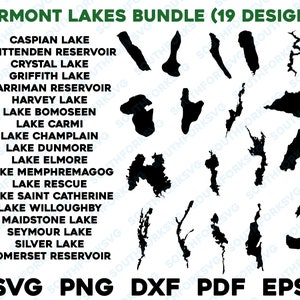 19 Vermont Lake Mega Bundle Map Form Silhouette svg png dxf pdf eps Vektorgrafik