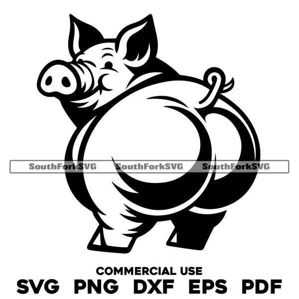 Pig With Big Butt Funny svg png dxf eps pdf | transparent vector graphic design cut print dye sub laser engrave files commercial use