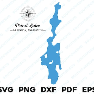 Priest Lake Idaho Mapa Forma Silueta svg png dxf pdf eps vector diseño gráfico corte grabado archivo láser imagen barco lago casa