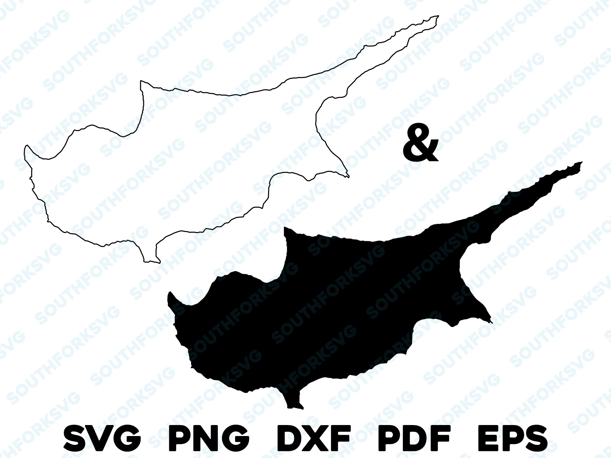 Cyprus Country Silhouette & Outline Shapes svg png dxf pdf eps vector graphic design cut engrave laser file image map Europe