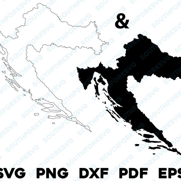 Croatia Country Silhouette & Outline Shapes svg png dxf pdf eps vector graphic design cut engrave laser file image map Europe