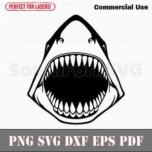 Mandíbula de tiburón, boca, cabeza, svg, png, dxf, eps, pdf, archivo de corte gráfico vectorial, archivos de grabado láser, clip art, descarga digital instantánea, uso comercial
