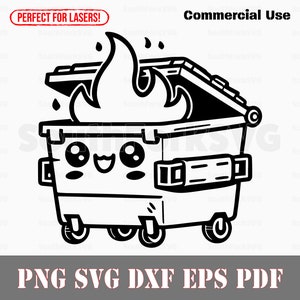 Schattig afvalcontainer brand svg png dxf eps pdf | lasergraveren gesneden afdrukbestanden vector grafische illustraties instant digitale download commercieel gebruik