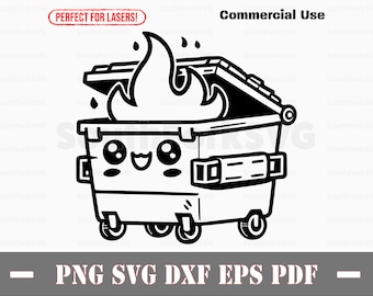 Cute Dumpster Fire svg png dxf eps pdf | laser engrave cut print files vector graphic clip art instant digital download commercial use