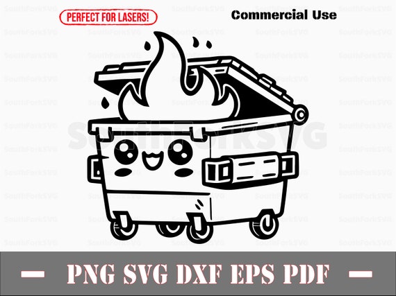 Cute Dumpster Fire svg png dxf eps pdf | laser engrave cut print files vector graphic clip art instant digital download commercial use