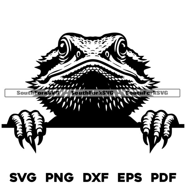 Peeking Bearded Dragon Head | svg png dxf eps pdf | vector graphic cut file laser clip art | instant digital download commercial use