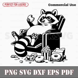 Mapache gordo comiendo svg png dxf eps pdf / diseño de gráficos vectoriales corte impresión sublimación láser grabado archivos digitales uso comercial