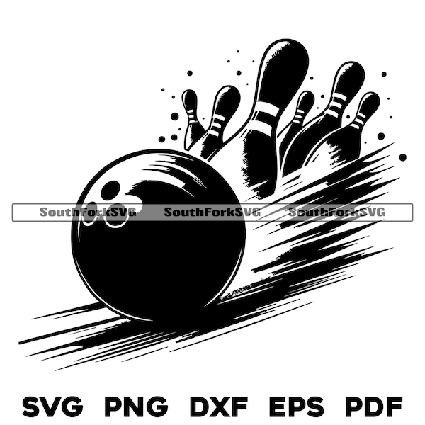 Bowling Ball Striking Pins Design | svg png dxf eps pdf | transparent graphic design cut print dye sub laser cnc files commerical use