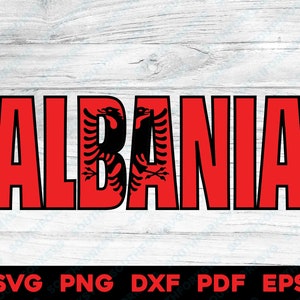 Projekt nazwy flagi Albanii | svg png dxf eps pdf | projekt grafiki wektorowej cięcie drukowanie barwnik sub cnc laser pliki cyfrowe