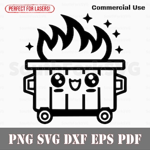 Simpatico cassonetto fuoco svg png dxf eps pdf / incisione laser taglio stampa file grafica vettoriale clip art download digitale istantaneo uso commerciale