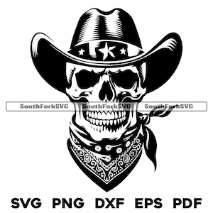 Cowboyhut & Bandana Schädel svg png dxf eps pdf | Vektorgrafik Datei Laser Clip Art schneiden | sofortiger digitaler Download kommerzielle Nutzung
