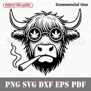 Highland Kuh rauchen gemeinsam svg png dxf pdf eps | Vektorgrafik Design Cut Print Dye sub Laser graviert digitale Dateien kommerzielle Nutzung