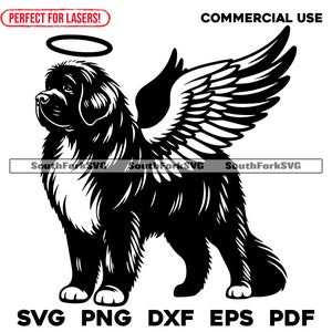 Neufundländer Engel Flügel & Halo Design | svg png dxf eps pdf | Vektorgrafik Datei Laser Clip Art schneiden | digitaler Download kommerzielle Nutzung
