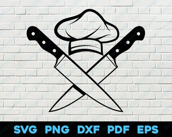 Chefs Hat Crossed Knives svg png dxf pdf eps Cut File Clip Art Vector Graphic Image Transparent Cook Chef Kitchen Food Cafe Simple Food Icon