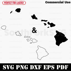 Hawaï-eilanden staat silhouet & omtrek vormen svg png dxf pdf eps vector grafisch ontwerp knippen graveren laserbestand afbeelding kaart Amerika
