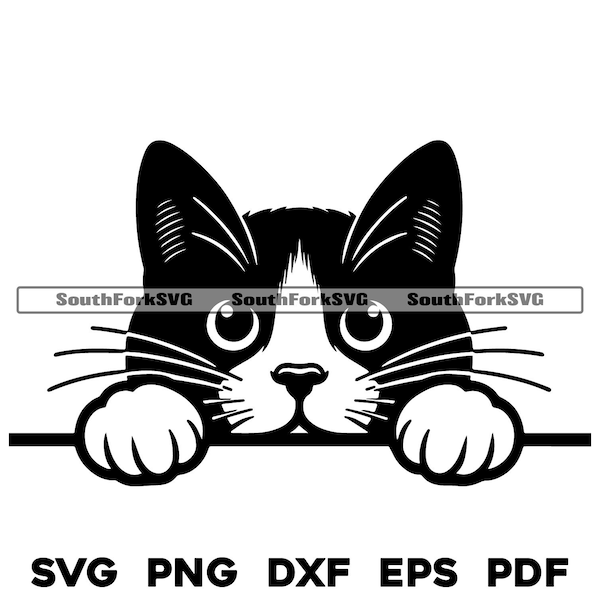 Peeking Tuxedo Cat Head Vector Design 1 | svg png dxf eps pdf | vector graphic cut print dye sub laser engrave digital file commercial use