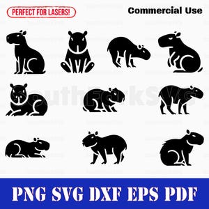 Simple Capybara Silhouettes Bundle svg png dxf eps pdf | vector graphic cut print dye sub laser engrave clip art commercial use