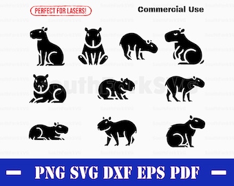 Simple Capybara Silhouettes Bundle svg png dxf eps pdf | vector graphic cut print dye sub laser engrave clip art commercial use