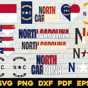Paquete de diseño de la bandera del estado de Carolina del Norte / svg png dxf pdf eps / diseño gráfico vectorial archivos de corte digital, impresión y grabado láser