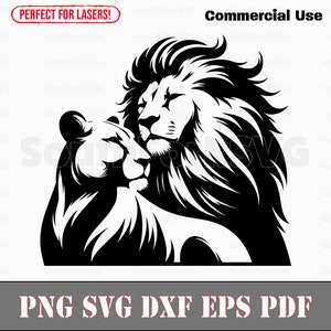 Leones machos y hembras acurrucándose svg png dxf eps pdf / diseño gráfico vectorial corte impresión sublimación láser archivos digitales uso comercial