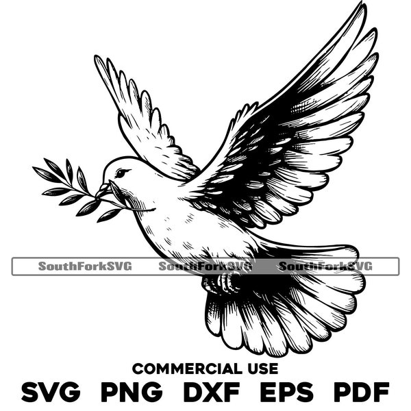 Dove with Olive Branch Laser Engrave Files svg png dxf eps pdf | vector graphic design cut print dye sub cnc digital file commercial use