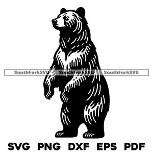 Ontwerp met staande beer | svg png dxf eps pdf | lasergraveren gesneden afdrukbestanden vector grafische illustraties | direct digitaal downloaden voor commercieel gebruik