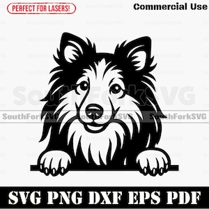 Peeking Shetland Sheepdog Dog svg png dxf eps pdf vector graphic cut file laser stencil clip art instant digital download commercial use