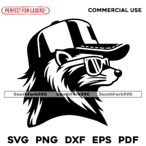 Gorra de camionero con diseño de mapache y salmonete svg, png, dxf, eps, pdf / gráfico vectorial, corte, impresión, sublimación de tinta, grabado láser, archivos digitales cnc, uso comercial