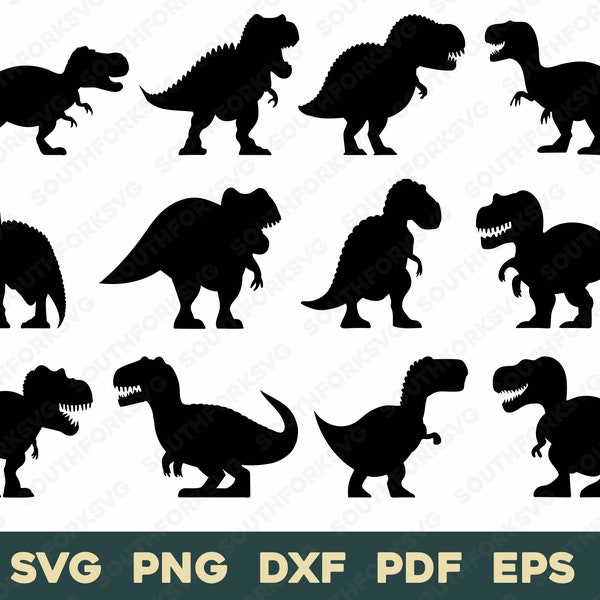 Trex Tyrannosaurus Rex Simple Silhouette Bundle 1 | svg png dxf eps pdf | vector graphic design cut print laser engrave files commercial use