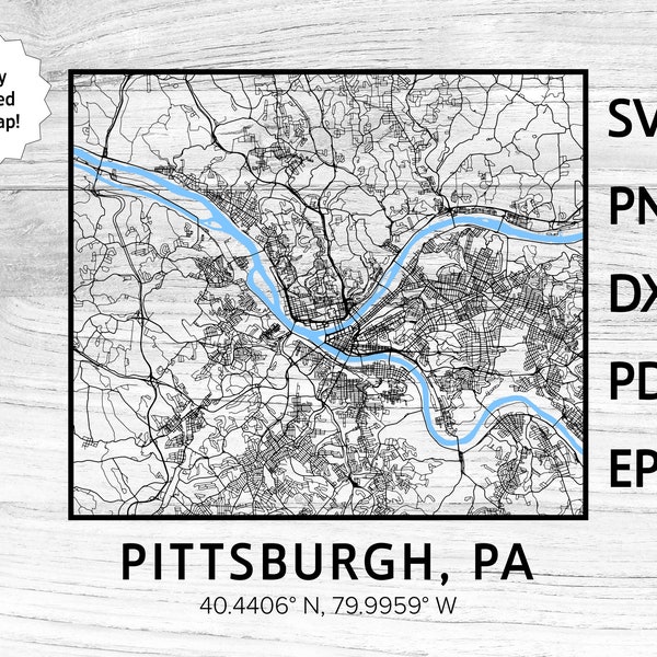 Pittsburgh Pennsylvania PA City Map / svg png dxf pdf eps / vector graphic design cut engraving laser cnc file Instant Digital Download