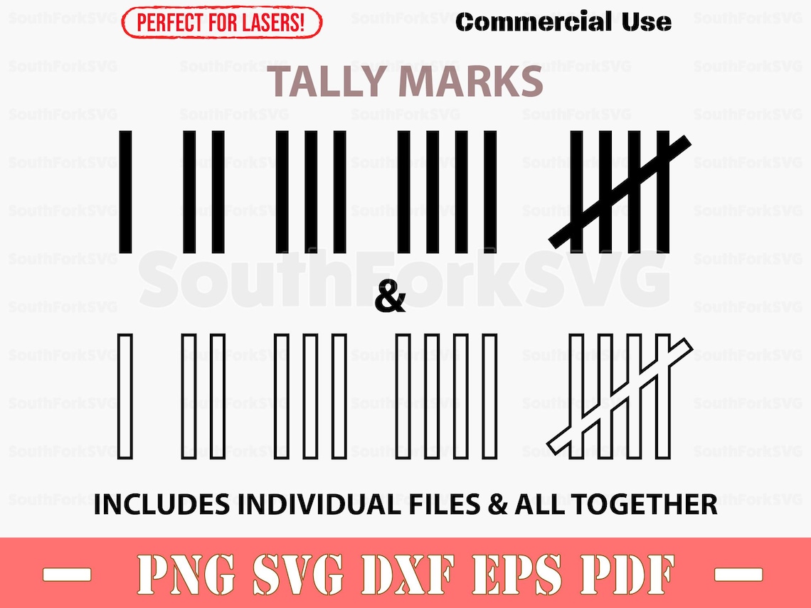 Tally Marks Hash Marks 1-5 Svg Png Dxf Eps Pdf | Vector Graphic Design ...
