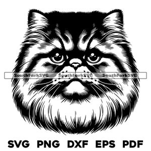 Conception vectorielle de tête de chat persan | svg png dxf eps pdf | Illustration vectorielle découpée, impression, teinture, gravure au laser, fichier numérique, utilisation commerciale