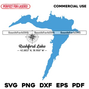 Rushford Lake, New York, carte avec coordonnées GPS et boussole | svg png dxf pdf eps conception graphique vectorielle coupe gravure fichier laser image contour