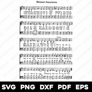 Blessed Assurance Hymne Notenblatt | svg png dxf eps pdf | Grafikdesign geschnitten Druck Laser gravieren Dateien digitaler Download kommerzielle Nutzung