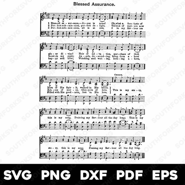 Blessed Assurance Hymn Sheet Music | svg png dxf eps pdf | graphic design cut print laser engrave files digital download commercial use