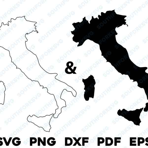 Italy Country Silhouette & Outline Shapes svg png dxf pdf eps vector graphic design cut engraving laser file image shapes map Europe Italian